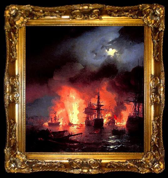 framed  Ivan Aivazovsky Battle of cesme at Night, ta009-2